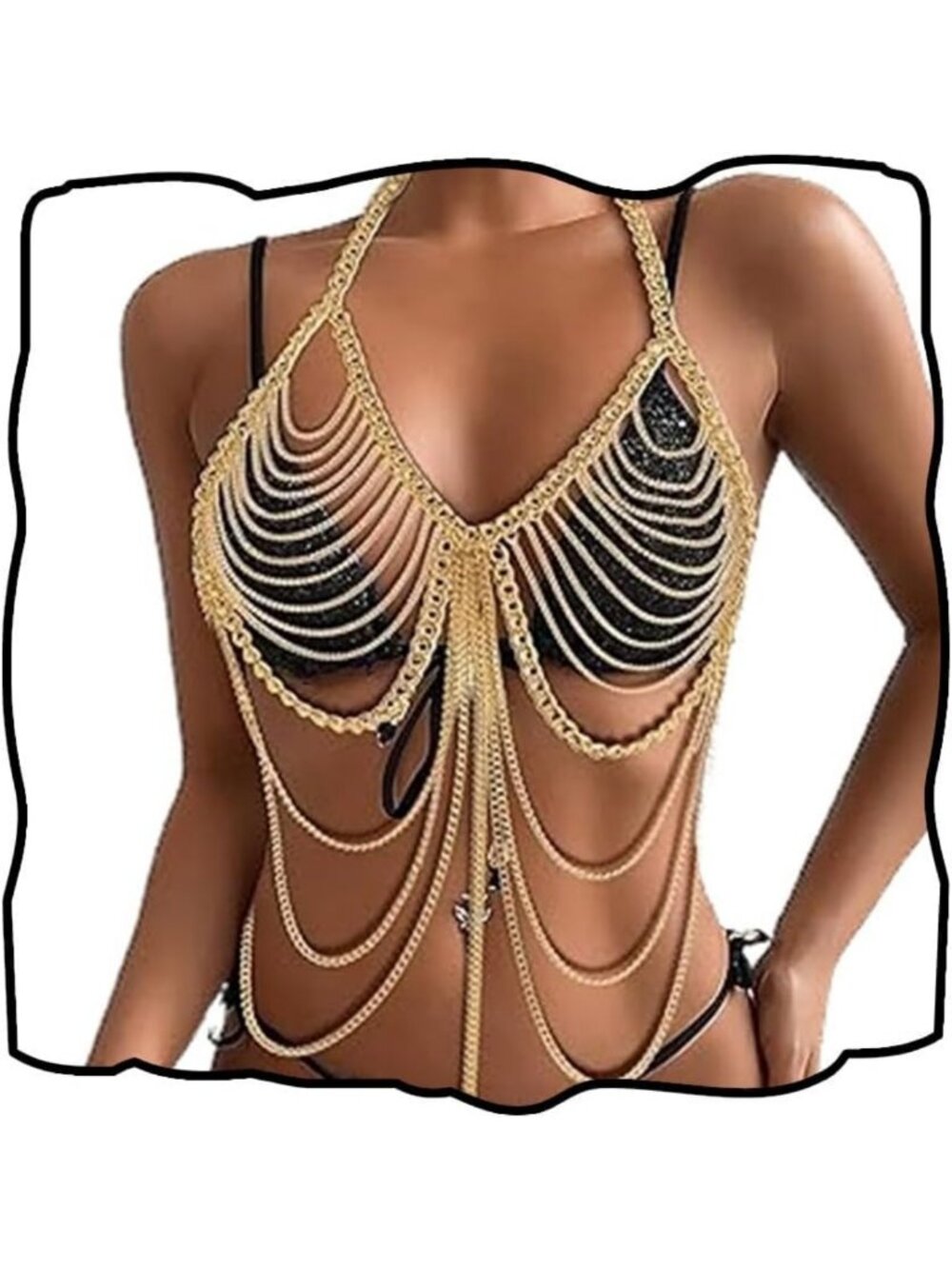 Gold Tassel Body Chain - Sexy Bra Jewelry for Beach, Rave & Party Accessories